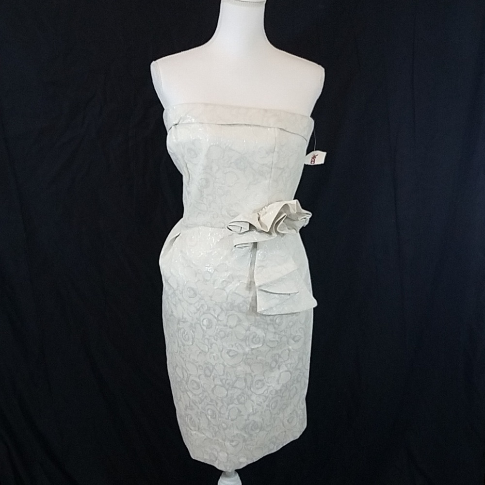 J Taylor Cream/Silver Strapless Dress 16 Nwot